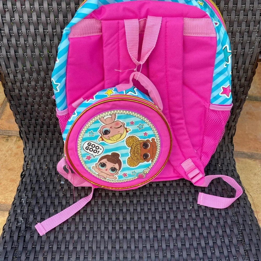 LOL Surprise Adorable Pink Lrg Backpack w/Small Round Lunchbag/Pouch NWOT💓